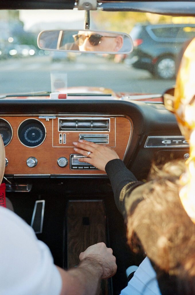 vintage car engagement photos on film