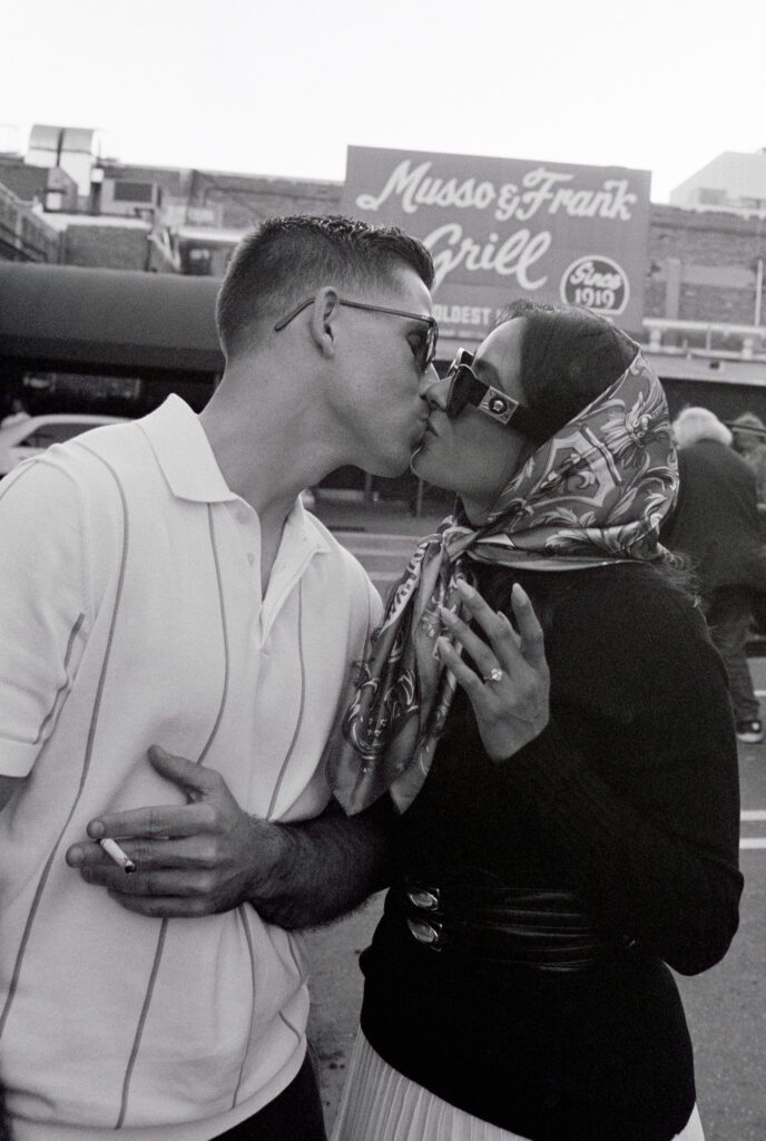 film engagement photos with vintage car