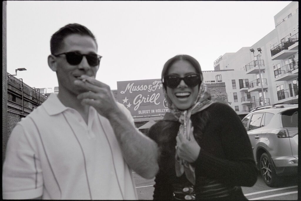 film engagement photos with vintage car